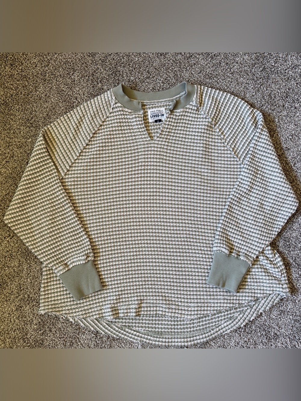 American Eagle Outfitters Waffle Knit Long Sleeve Top in Light Sage